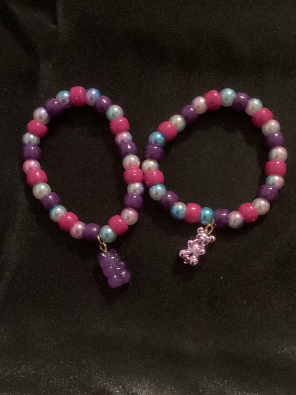 Purple & Pink Gummy Bear Beaded Charm Bracelets